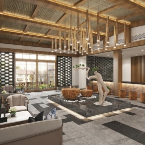 新中式酒店大堂3D模型下载